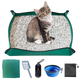 BNOSDM Travel Litter Boxes for Cats Foldable Litterbox Kit Portable Litter Box with Scoop Bowl Waterproof & Non-Stick for Car, Hotels, Outings, Indoors, Temporary Stays