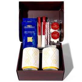 Ghirardelli Hot Cocoa for Two Gift Set, Includes 2 Mugs, 2 Hot Cocoa Mixes, 2 Sugar Toppings, 2 Peppermint Stirrers & 2 Snowflake Marshmallows