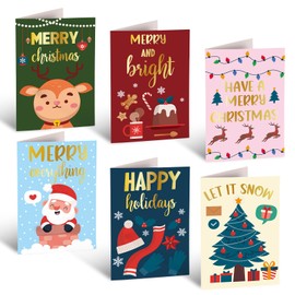 24pcs Christmas Cards with Envelopes, 6 Styles Christmas Theme Patterns Funny Greeting Cards Box Set Assorted Santa Claus Holiday Cards Bulk for Husband Wife Parents Family Friends Gifts (Style 1)