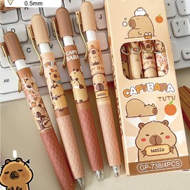 MOZXIRZ 4 Pcs Cute Gel Pens Capybara Retractable Pens Cartoon Pen 0.5mm Black Ink Writing Pen for Women Girls Men Boy Office Supplies Back to School Supplies (4Pcs Capybara)