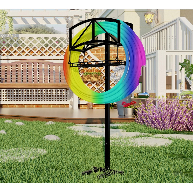 Fire Beauty Garden Hose Holder with Storage Basket,Heavy-Duty,80+lb Capacity,Rust-Proof Stainless