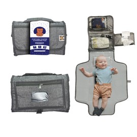 Portable Diaper Changing Pad for Baby, Travel Changing Pad with Baby Wipes Pocket, Gift for babyshower, Newborn Boys & Girls (Grey)