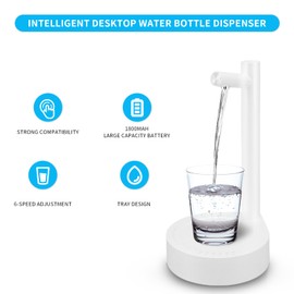 Intelligent Desktop Water Bottle Dispenser, Smart Table Water Dispenser with 6 Speeds, Portable Removable 5 Gallon Electric Automatic Water Dispenser for Home, Office, O (White)