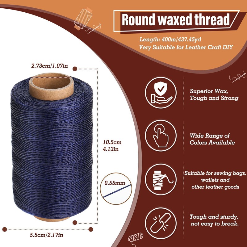 KAQRHFT Sewing Thread, Leather Upholstery 437 Yards 630D/0.55mm Round Waxed
