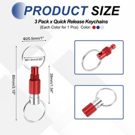 sourcing map 3 Pack Quick Release Keychain Detachable Keychain Spring Pull Apart Key Ring Holder Swivel Split Snap with Double Key Rings for Bag Belt Car DIY Crafts, Red/Dark Blue/Silver Tone