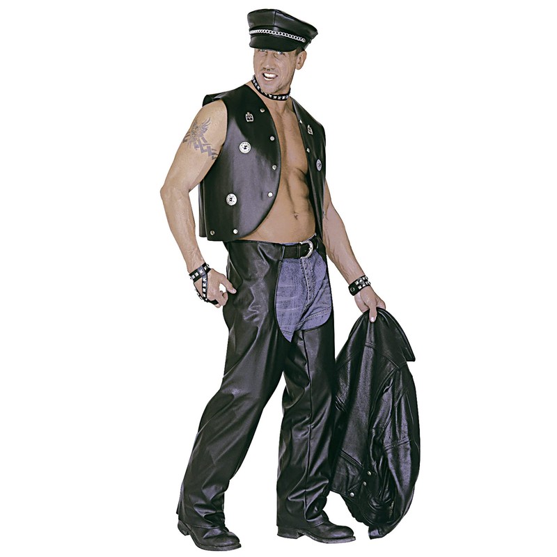 xL Biker Chaps Black Leatherlook Costume Extra Large for Wild