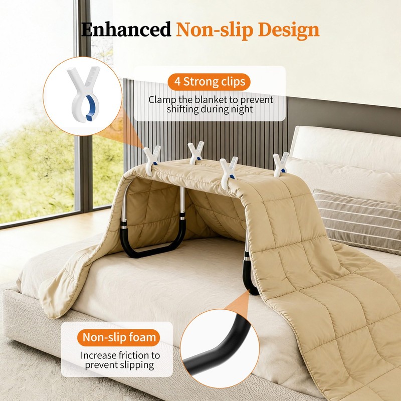 AKIMRABY Adjustable Blanket Lifter for Bed, Non-Slip Design with 4