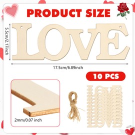 SRIZIAN 10Pcs Love Unfinished Wood Craft, Love Letter Wooden Ornaments to Paint DIY Blank Love Signs for Valentine's Day Mother Day Wedding Home Decoration
