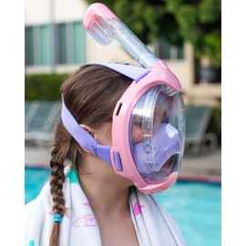 ACURE Kids Snorkel Mask Full Face - Anti-Fog & Dry Top Snorkel Set, Snorkeling Gear with Easier Breathing System for Swimming Beginners Ages 3-8 (2 pics, Purple Pink & Blue)