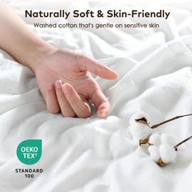 LINENOVA King Single Fitted Sheet – 100% Vintage Washed Cotton - Naturally Soft & Breathable, 40cm Deep Pocket – Natural White, 1 Piece