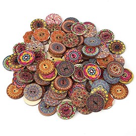 Akozon 100 piezas de botones de madera vintage de patrón mixto con 2 agujeros para manualidades de costura decorativa de 25 mm