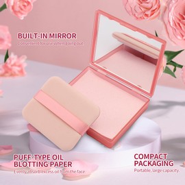 Erinde Oil Blotting Sheets with Mirror and Puff, 300 Sheets Face Oil Absorbing Paper for Oily Skin, Makeup Friendly