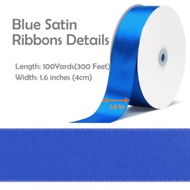 1.5 Inch x 100yds Satin Ribbon Solid Fabric Ribbons Roll for Gift Wrapping,Floral,Balloons,Craft Sewing,Valentine's Day,Wedding,Birthday Party Decoration(Blue)