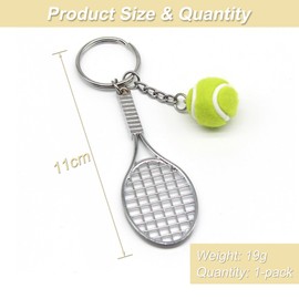 GENSMILE Tennis Keyring Gift for Men Women - 1 Piece Key Ring with Mini Tennis Racket and Tennis Ball, Sports Fan Key Ring, Tennis Decoration Pendant for Tennis Lovers, Silvery