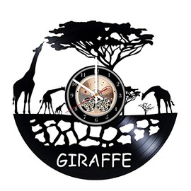 Giraffe Picture Design Vinyl Record Wall Clock - Get Unique Nursery or Bedroom Wall Decor - Gift Ideas for Boys and Girls Wild Animal Silhouette Unique Modern Art