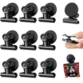 QINGHEC 12 Pcs Magnetic Clips, Scratch-Free Strong Fridge Magnets Clip, Whiteboard Magnets Clips, Magnetic Clips for Fridge Black, Ideal for Whiteboard Notice Board Refrigerator Picture