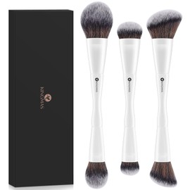 KINGMAS KINGMAS 3Pcs Foundation Makeup Brush Set, Double-ended Kabuki Brush, Large Foundation Brush Medium Concealer Brush Small Contour Brush for Liquid, Cream, Powder, Blending Buffing Face Makeup Tools