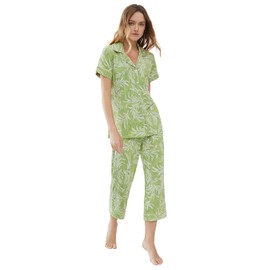 Amorbella Ladies Summer Pyjamas Cooling Moisture Wicking Pjs Bamboo Capri Nightwear(Cropgreen,Small)