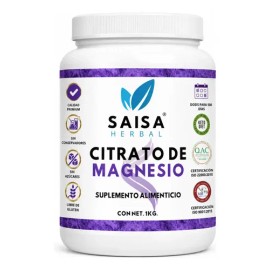 Citrato De Magnesio 1 kg | Suplemento Alimenticio | Sin Sabor | Saisa Herbal | 100% Puro | Sin Azucar, Conservadores, Saborizantes | Energía, Vitalida