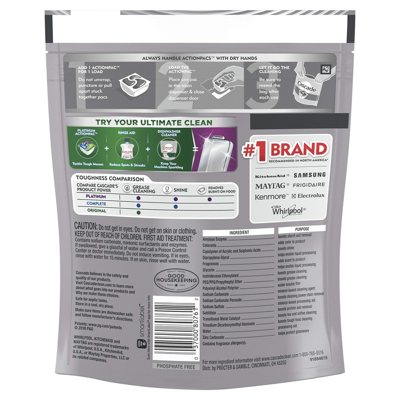 Cascade Platinum ActionPacs Dishwasher Detergent Lemon Scent, 21 ct (Pack