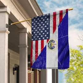 Flag-El Salvador Friendship American El Salvadorian Root House Flag -USA Flags Premium Polyester-Decorative Indoor Outdoor Flag