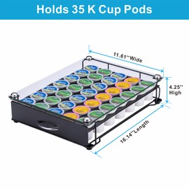 ZCDCP K Cup Holder Drawer, Coffee Pod Holder for K Cup Orgainzer with Termpered Glass Top, Keurig Coffee Pods Holder Capsule with 35 Pods, Black