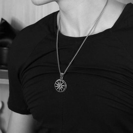 bahamut Vintage Style Sun Pendant Necklace for Men Stainless Steel Compass jewellery with 25inch Chain (Silver)