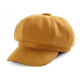 AIDIER Women Velvet Peaked Beret Soft Newsboy Cap for Ladies Retro Baker Boy Hat French Beret Yellow