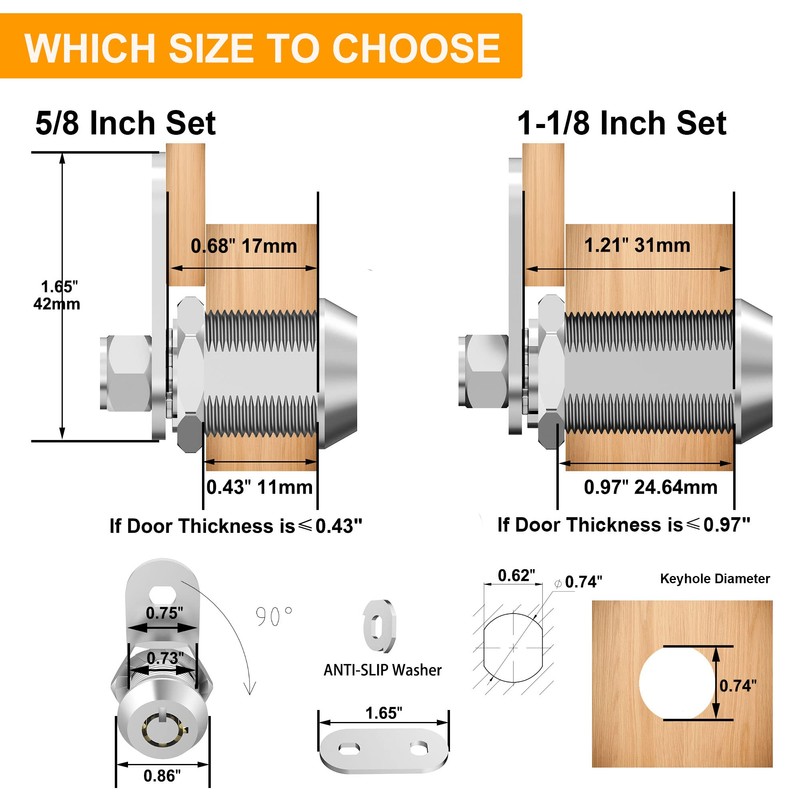 5 Pack Cam Locks Keyed Alike, 5/8" Cabinet Locks with