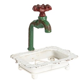 Creative Co-Op Charming Cast Iron Soap Dish with Miniature Faucet Detail