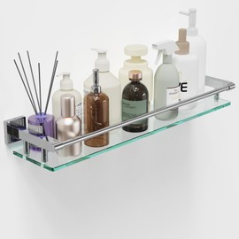 SFGSOWOR Glass Shelf for Bathroom Wall Sheves 24 inches Rectangular Stainless Steel Tempered Glass Modern Wall Mount Accessories Organizers Storage (Chrome Polished, 24‘’)