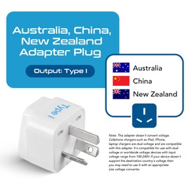 Ceptics Australia, China, New Zealand Travel Plug Adapter (Type I) - 3 Pack [Grounded & Universal] (GP-16-3PK)