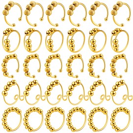 30 Pcs Anxiety Fidget Ring for Women Stainless Steel Adjustable Spinner Ring with Beads for Kids Girls Men Adults Teens Stress Relief (Gold)