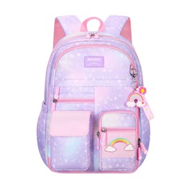 Youngsing Girls Backpack,Backpacks for Girls,Kids Backpack with Compartments Elementary School Bag For Girls School Backpack(Purple)