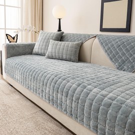 tianxinbaobei Velvet Couch Cover,Faux Fur Couch Cover,Anti Silp Plush Sofa Cover,Furniture Protector for Pets(Light Blue,70x70CM/28 x28/Armrest or Backrest Cover)