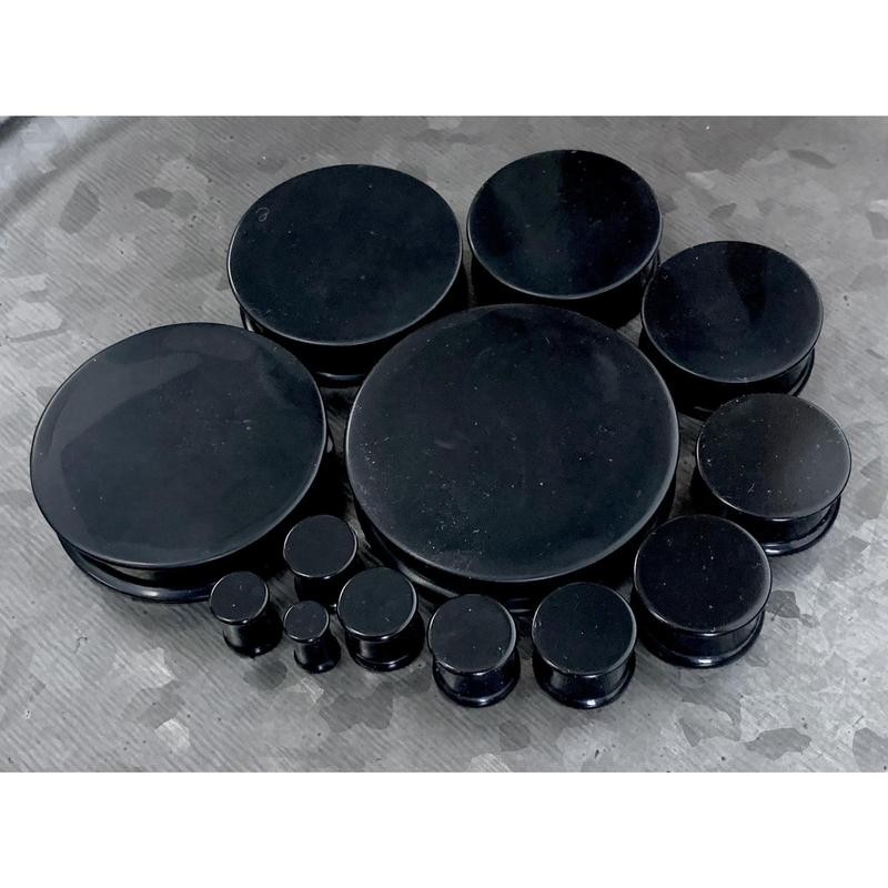 PAIR of Midnight Black Solid Silicone Double Flare Plugs -