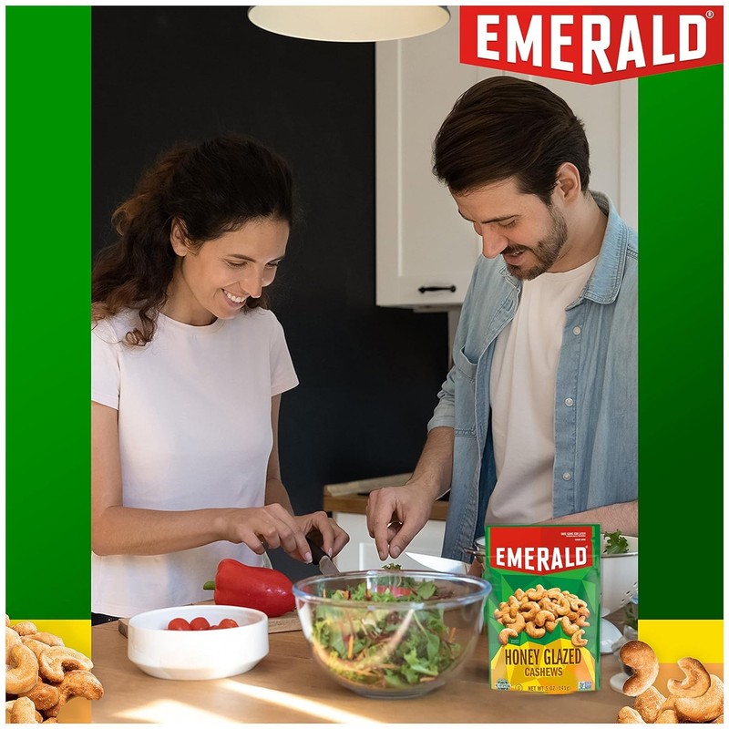 Emerald Nuts, Honey Glazed Cashews, 5 Oz, Resealable Bag (Pack