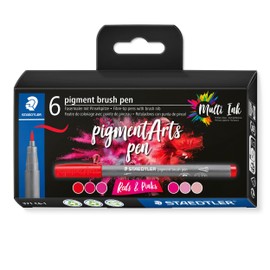 STAEDTLER 371 C6-1 Pigment Arts Brush Pen - Assorted Red & Pink Colours (Pack of 6)