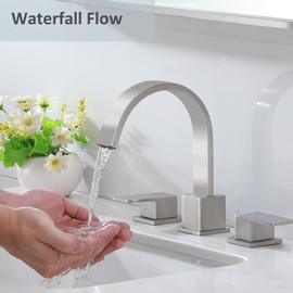 VESLA HOME 3 Hole Bathroom Faucet Brushed Nickel, 8 inch 2 Handle Waterfall Widespread Bathroom Sink Faucet, Modern Vanity Faucet for Bathroom Sink with Pop-up Drain