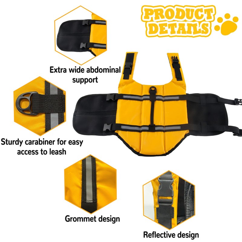 FainFun Dog Life Jacket, Orange, for Small and Large Dogs,