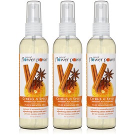 Natural Flower Power Air Freshener Spray - Odor Eliminator w/Essential Oils - Home, Car & Fabric - Cruelty Free & Vegan - 3 - Citrus & Spice - 3 x 4 fl oz
