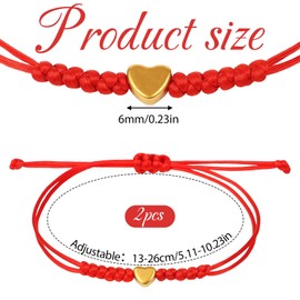 FdcZeyxior 2 PCS Red String Bracelet, Braided Red String Bracelets for Women, Heart Mother Daughter Bracelets, Friendship Bracelet for Friends, Couples, Sisters, Valentine's Day Gift