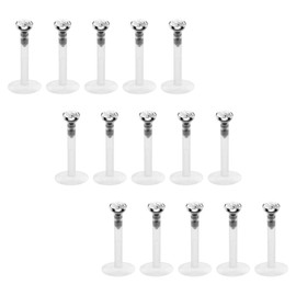 Crdifu Plastic Lip Piercing, Labret Stud Retainer Set, Flexible Plastic, 6/8/10/12 mm with Bioflex Crystal, 16G, Metal