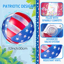 Patriotic Inflatable Glitter Beach Ball Confetti Pool Beach Balls 12 Inch USA Flag Swimming Pool Party Ball Independence Day Ball for Kids and Adults Summer Beach, Pool and Party Favor (4)
