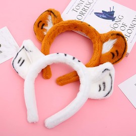 She's Shining Brown Plush Tiger Ears Headbands Funny White Women Men Animal Hair Band Fancy Dress Costume 2 PCS