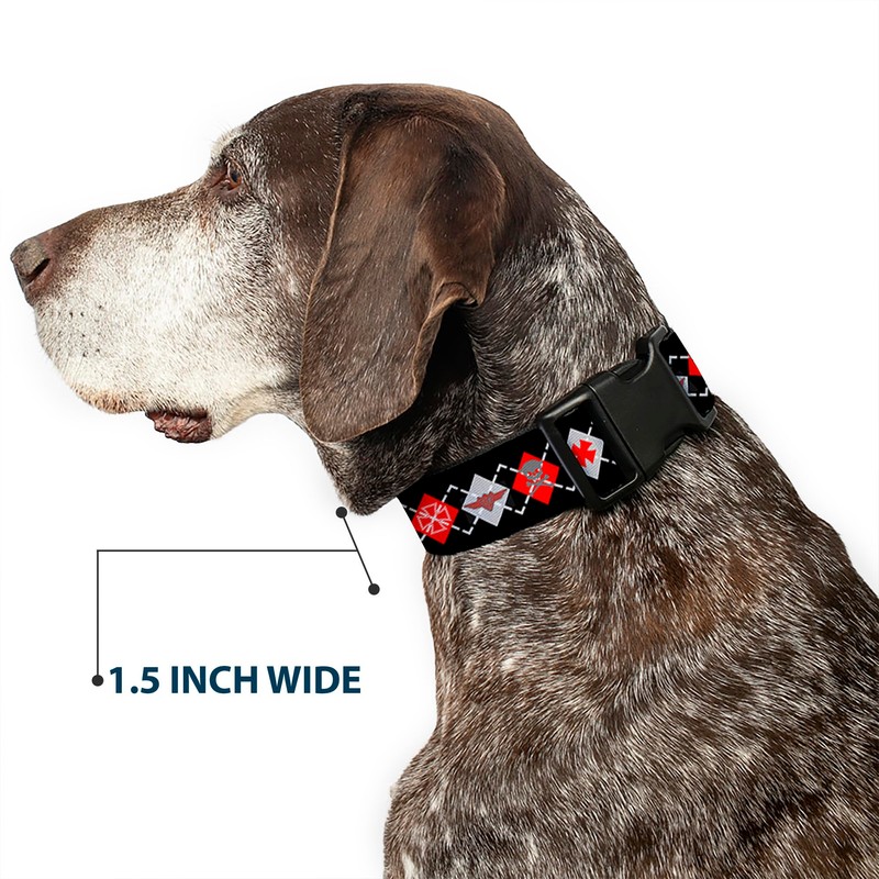 Buckle Down Plastic Clip Collar - BD Argyle Black/Red/Gray -