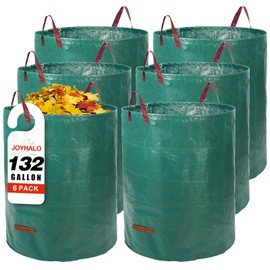 Joyhalo Reusable Yard Waste Bags, 132 Gallon Lawn And Leaf Bags 6 Pack, Heavy Duty Garden Bags With Gardening Gloves, Standable Garden Waste Bags With 4 Handles, Camping Yard Recycling Bags For Leaves