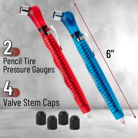 UNCO- Pencil Tire Pressure Gauge, 2 Pack Blue & Red, 10-75 PSI