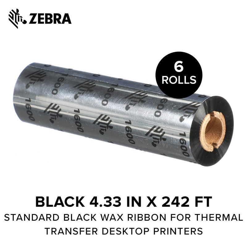 Zebra Standard Black Wax Ribbon for Thermal Transfer Desktop Printers