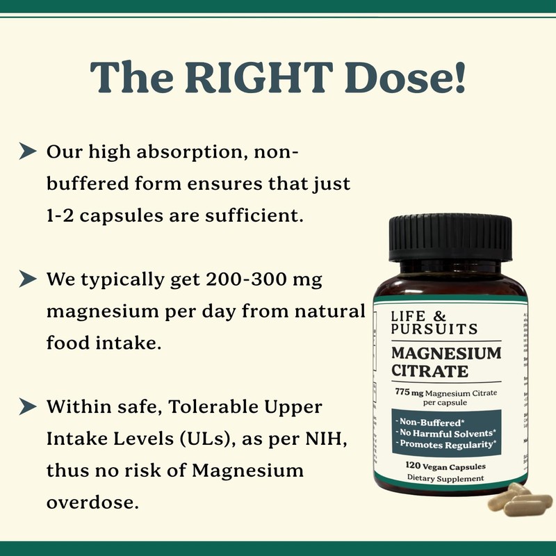 Life & Pursuits Pure Magnesium Citrate 775 mg – 120
